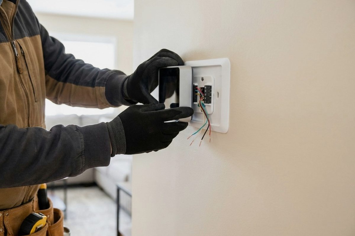 Thermostat Installation technician at work